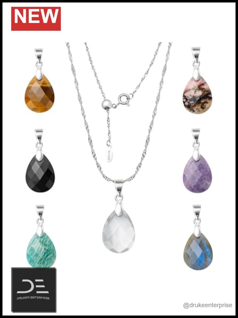 925 Sterling Silver Rhodium Plated Necklace with 7 Interchangeable Crystal